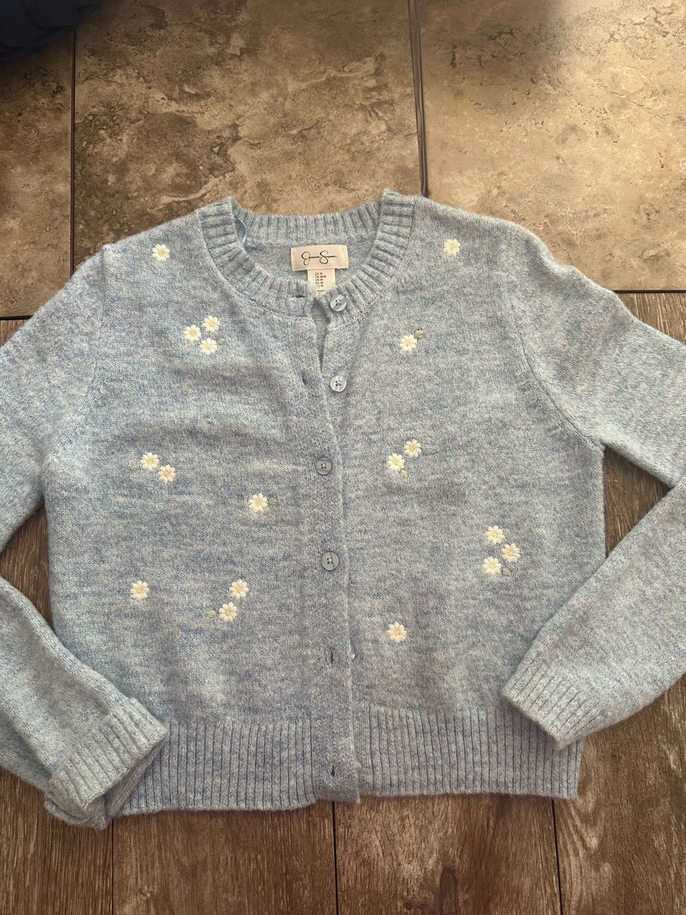 Jessica Simpson light Blue Daisy Embroidered Button-Up Sweater Cardigan, Size M